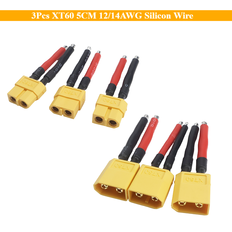 Drone Battery Connector - 3 Peças XT60 5CM 12/14AWG Cabo